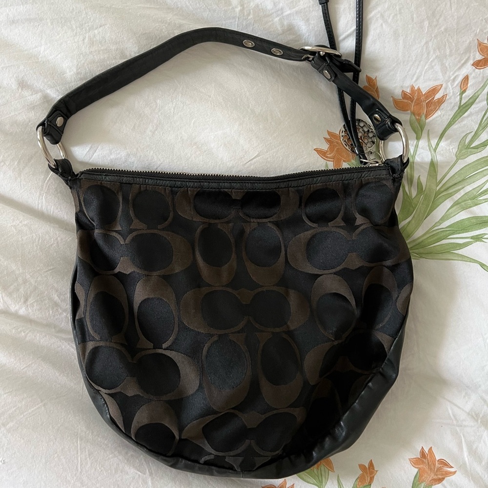 Coach Ali Sateen Signature Hobo Bag in Black